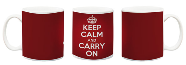 taza sublimada con la imagen keep calm and carry on